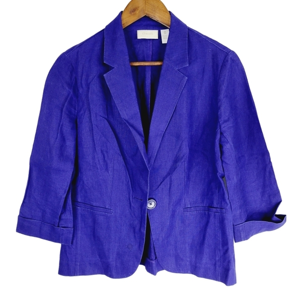 Chico's linen Blue blazer size 0 (xs) - Picture 1 of 12